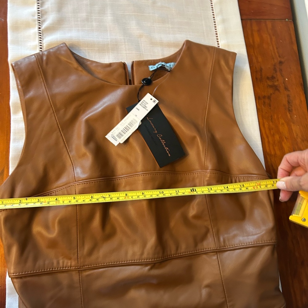 ANTONIO MELANI Tan Leather Midi Dress NWT - Picture 8 of 8